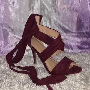 Strappy Wine Suede Heels